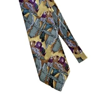 J Garcia Mesa Collection Seven Silk Tie Purple‎ Floral Abstract Artcore Mens